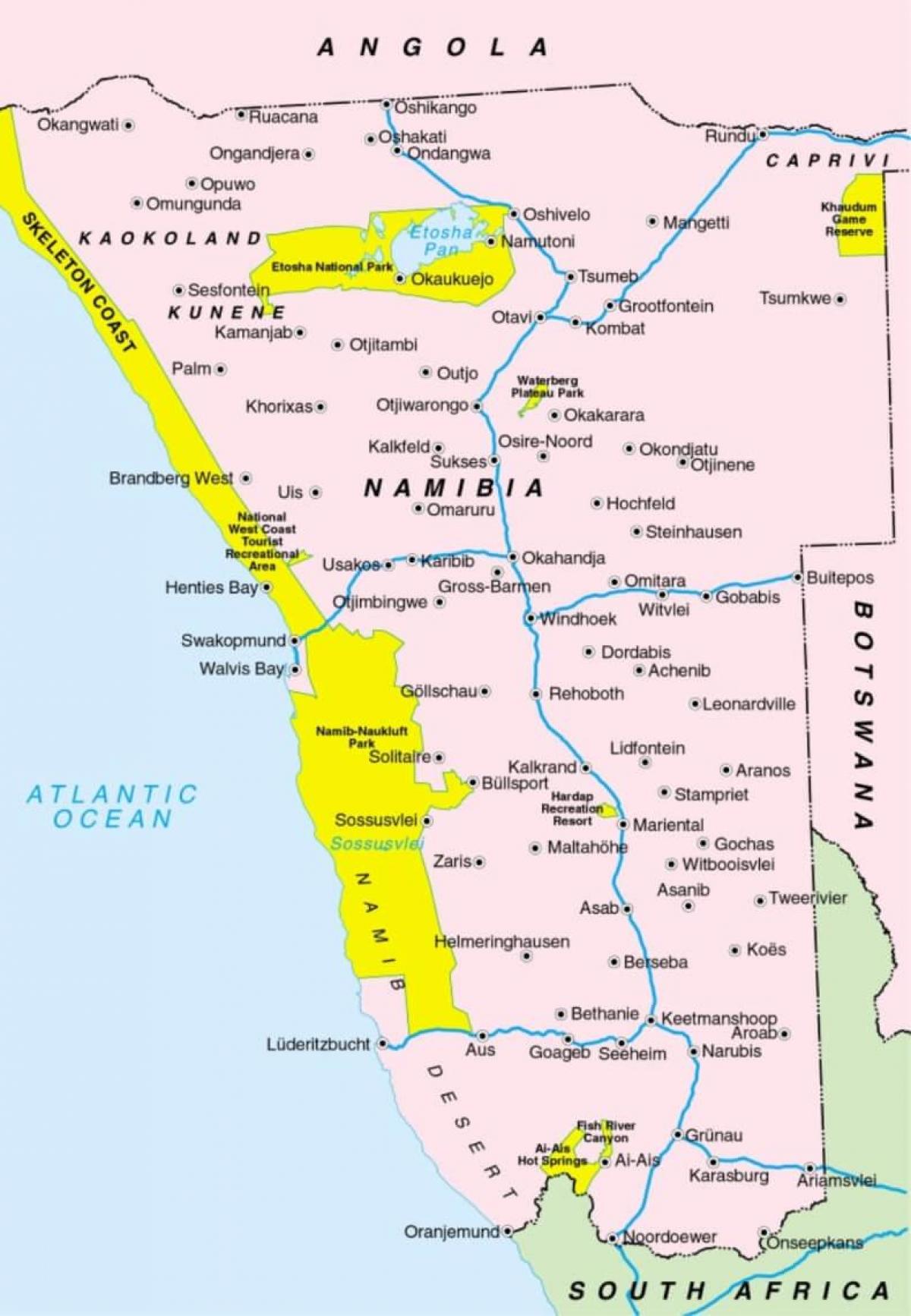 Mapa Namíbia zobrazovanie miest