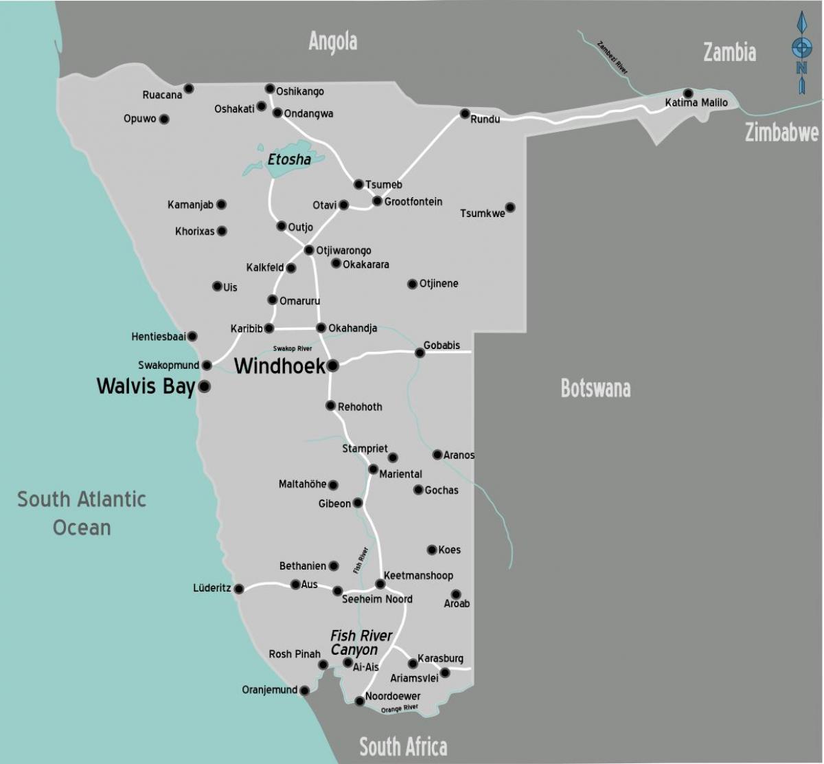 Mapa čerpacích staníc Namíbia