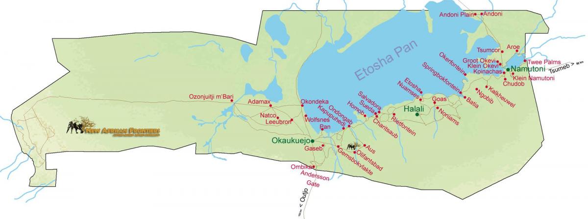 mapa etosha, národný park Namíbia