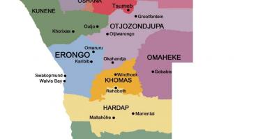 Mapa Namíbia s regióny